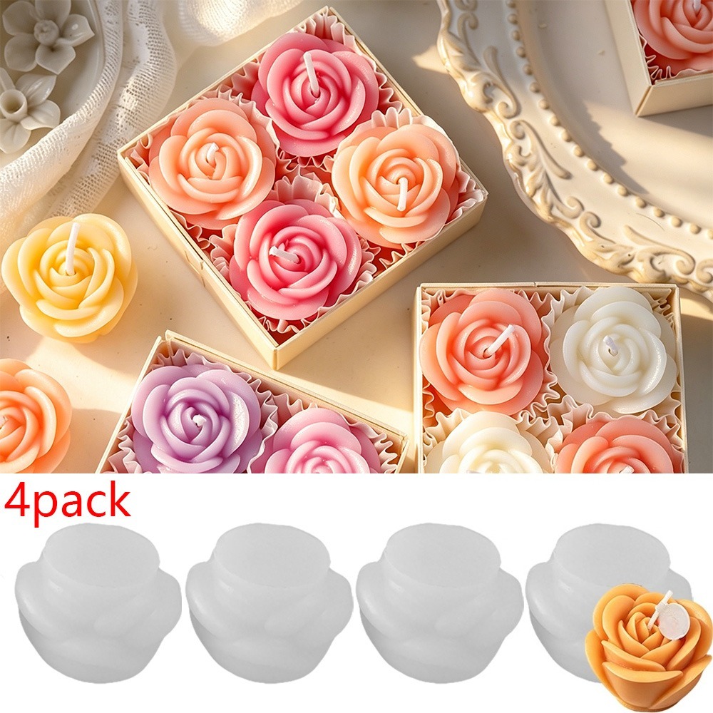 Candle Making Date - 4pcs/set Rose Candle Silicone Mold 3D