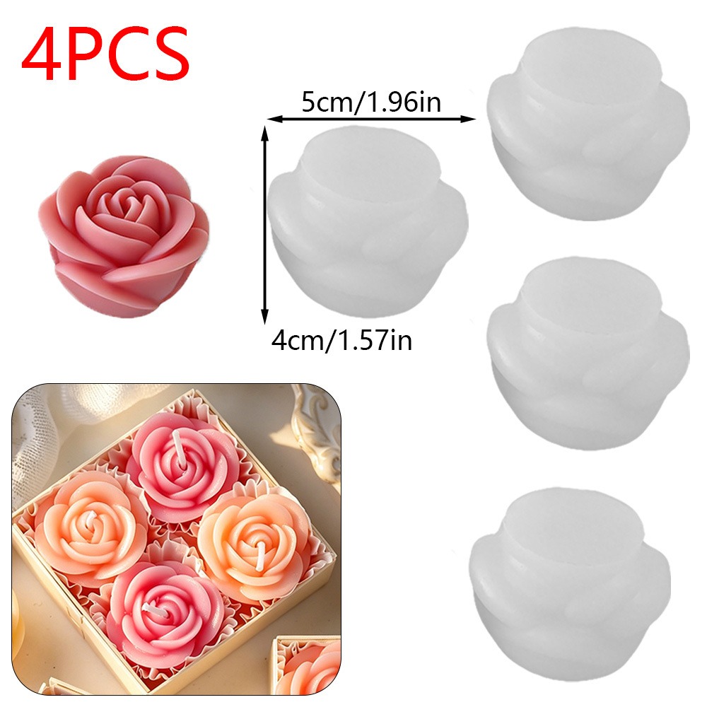 4pcs/set Rose Candle Silicone  - Candle Making Date 评论和价格